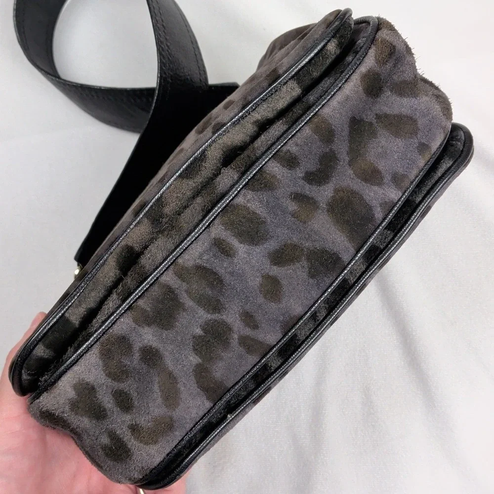 Kate Spade Gray Leopard Print Calf Hair Shoulder Bag Gold Turn Lock Preppy